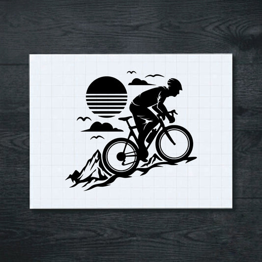 Black Mountain Biker Sunset vinyl sticker