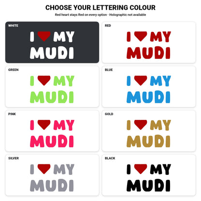 Mudi – I LOVE MY DOG Sticker – Car Window Decal – lettering colour guide with fixed red heart