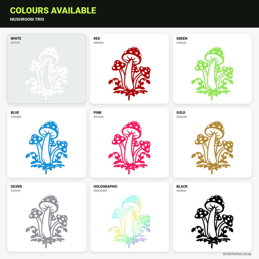 Vinyl colour options for A trio of spotted woodland mushrooms vinyl sticker