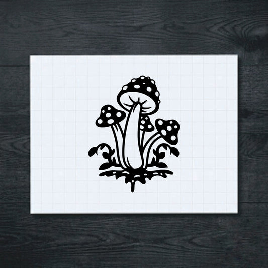 Black trio of spotted woodland mushrooms vinyl sticker