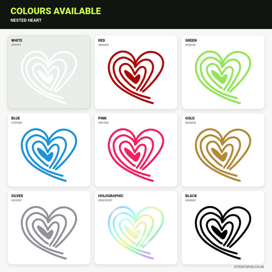 Vinyl colour options for Nested Heart vinyl sticker