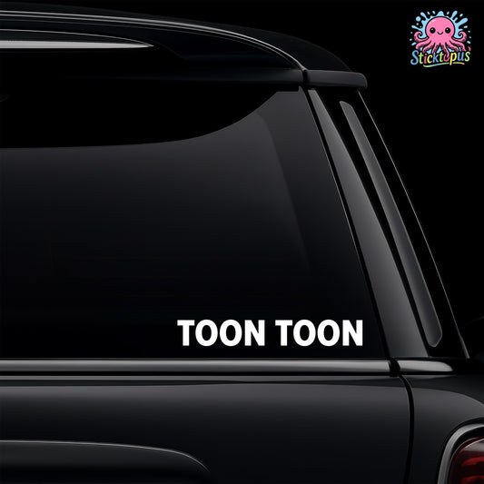Car window with 'TOON TOON' decal and Sticktopus logo.