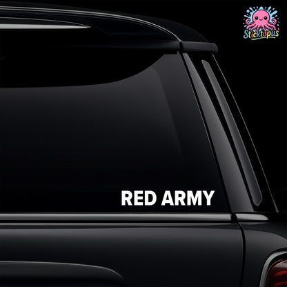 Car window with 'RED ARMY' decal and Sticktopus logo.