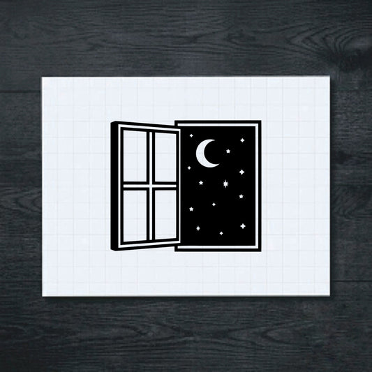 Black open window night sky vinyl sticker
