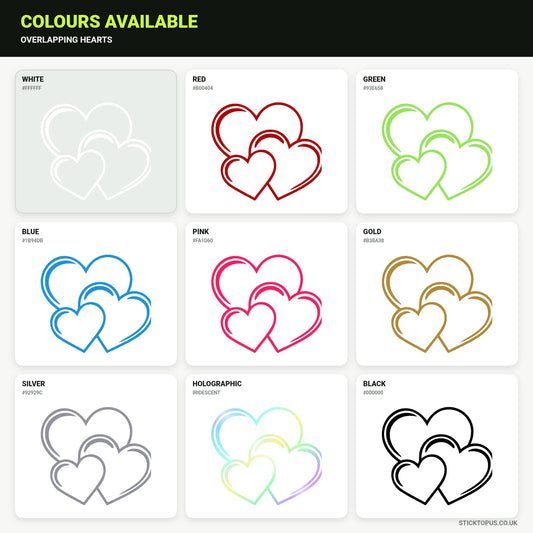 Vinyl colour options for Overlapping Hearts vinyl sticker