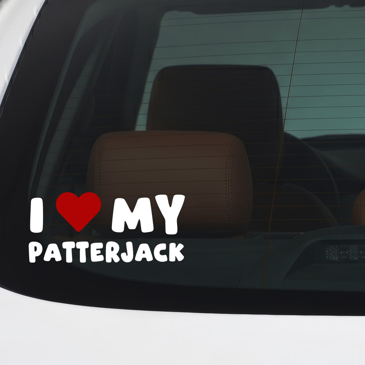 Patterjack – I LOVE MY DOG Sticker – Car Window Decal – White vinyl car/window decal mockup