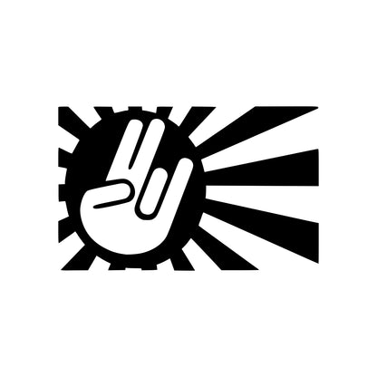 Black Japanese peace sign and rising sun vinyl sticker on a white background.