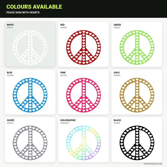 Vinyl colour options for Peace Sign with Hearts vinyl sticker