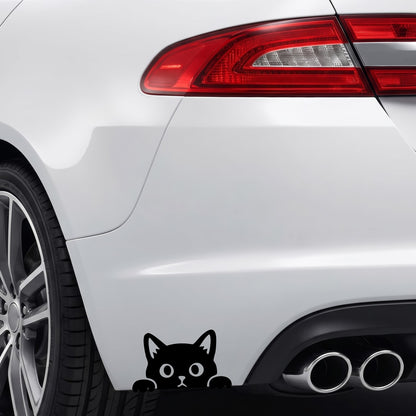 Black peeking cat vinyl sticker applied to a car rear bumper.