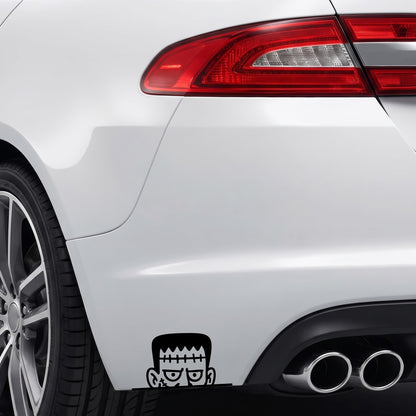 Black Peeking Frankenstein vinyl sticker applied to a car rear bumper.