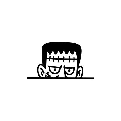 Black Peeking Frankenstein vinyl sticker design on a white background.
