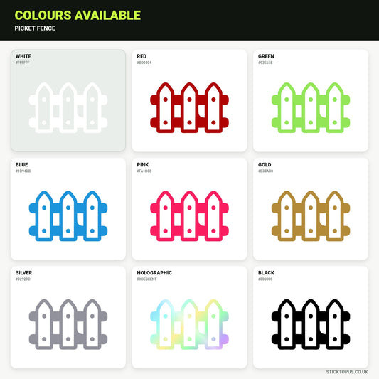 Vinyl colour options for Picket Fence vinyl sticker