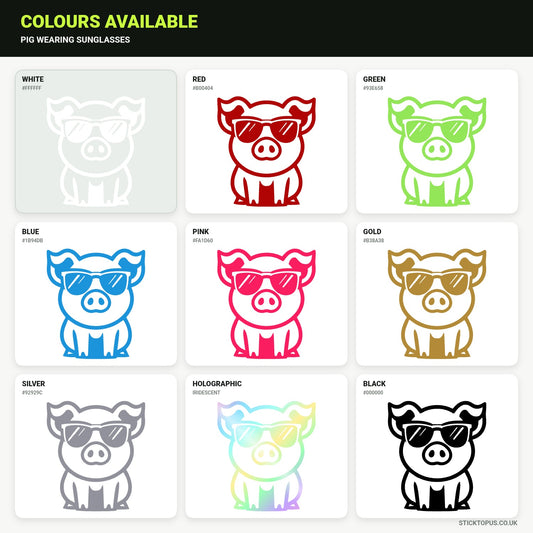 Vinyl colour options for a cheerful pig in oversized sunglasses vinyl sticker