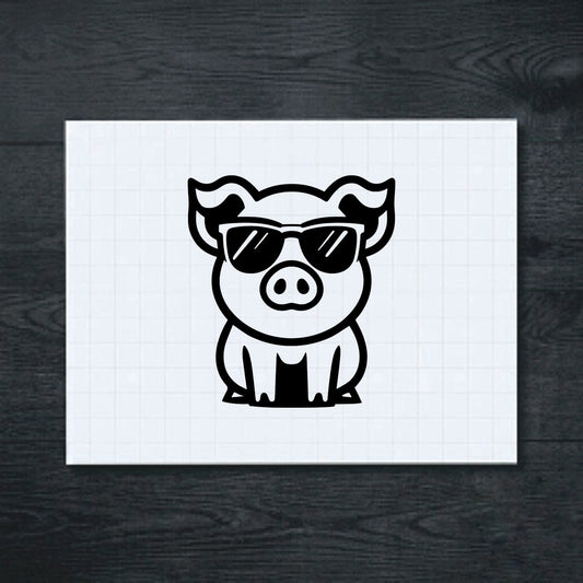 Black cheerful pig in oversized sunglasses vinyl sticker