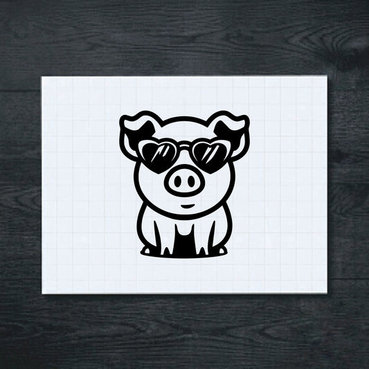 Black Piglet Heart Sunglasses vinyl sticker