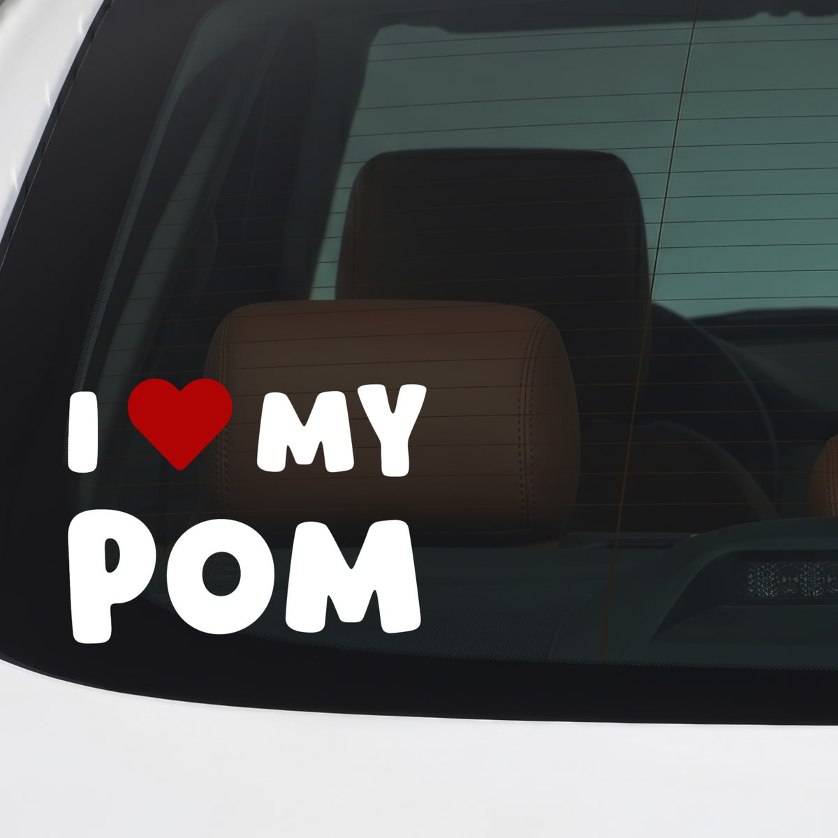 Pom – I LOVE MY DOG Sticker – Car Window Decal – White vinyl car/window decal mockup