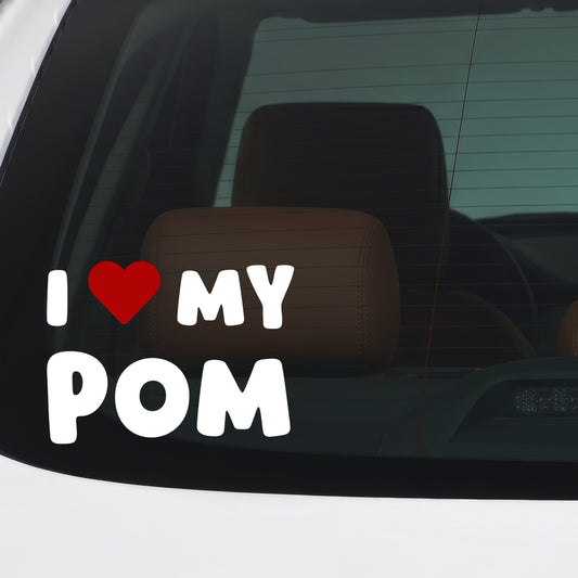 Pom – I LOVE MY DOG Sticker – Car Window Decal – White vinyl car/window decal mockup