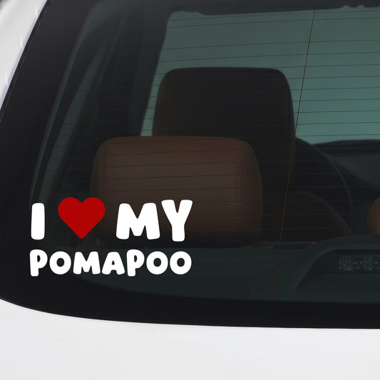 Pomapoo – I LOVE MY DOG Sticker – Car Window Decal – White vinyl car/window decal mockup