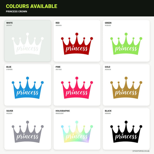 Vinyl colour options for Princess crown vinyl sticker