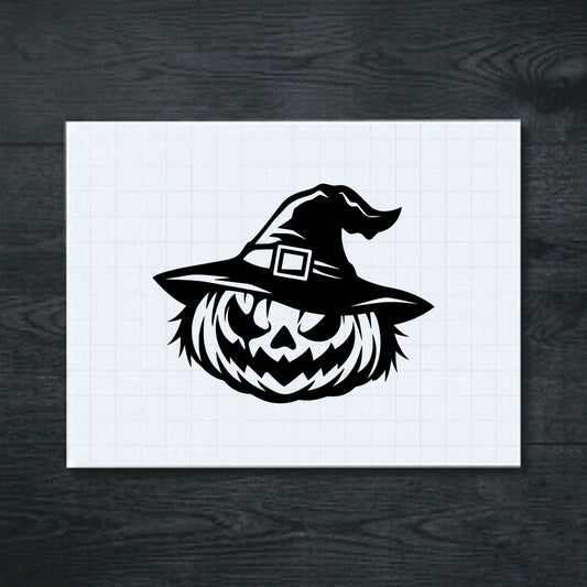 Black Pumpkin with Witch Hat vinyl sticker