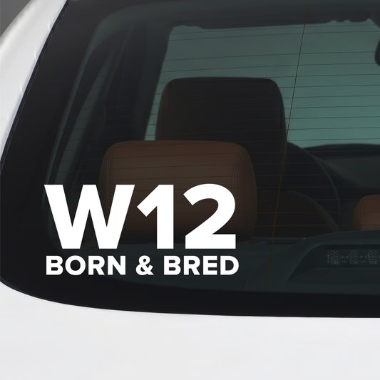 QPR – W12 BORN & BRED Sticker – Car Window Decal – White vinyl car window sticker