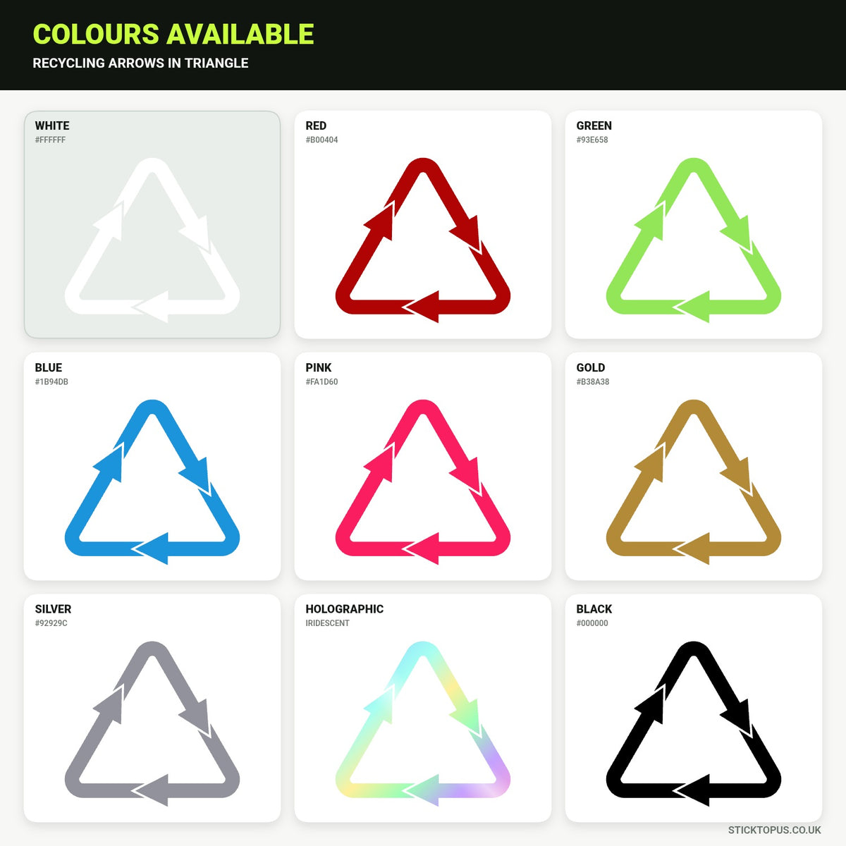 Vinyl colour options for recycling symbol vinyl sticker