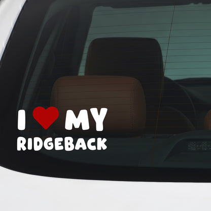 Ridgeback – I LOVE MY DOG Sticker – Car Window Decal – White vinyl car/window decal mockup