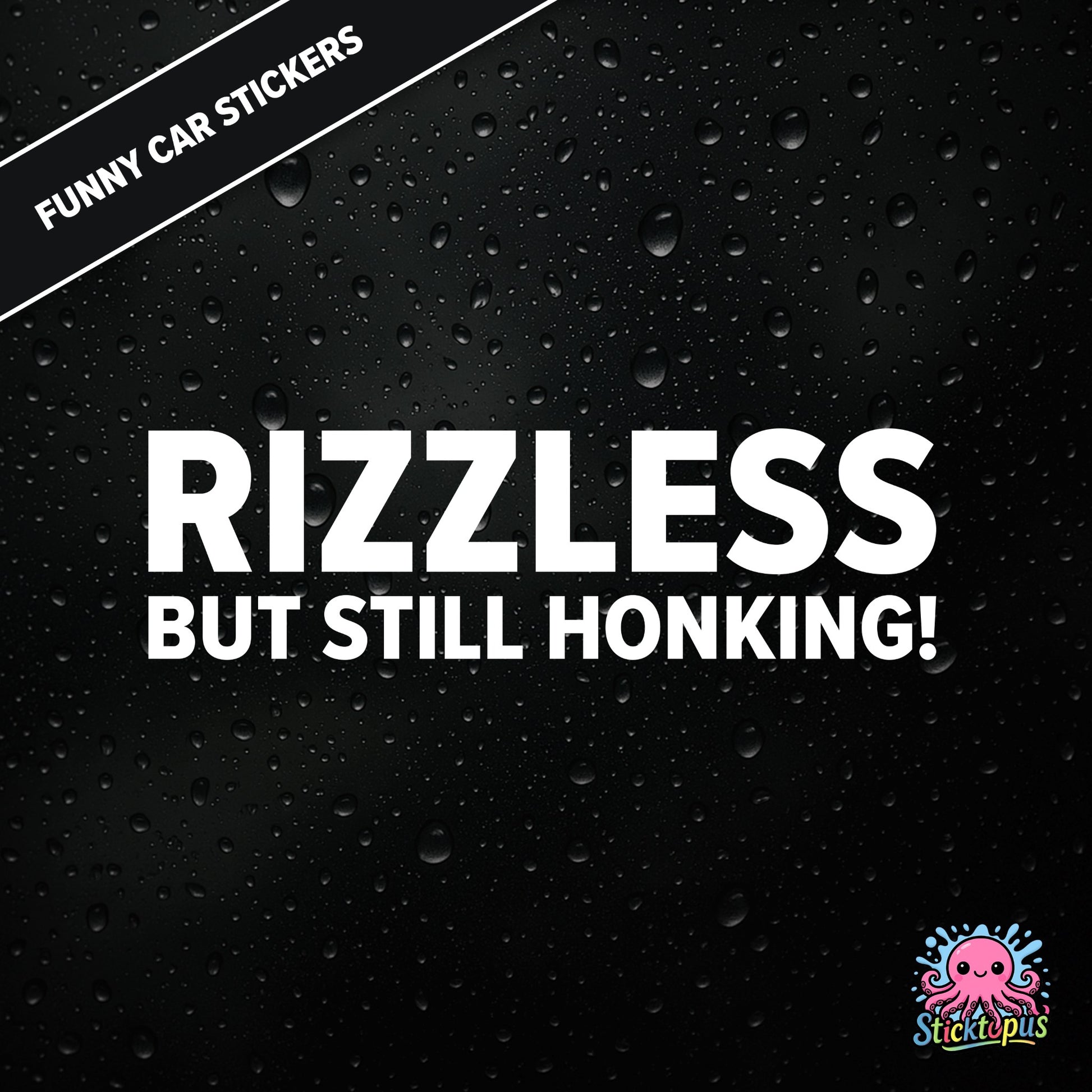 Rizzless But Still Honking! — self-deprecating rizz sticker in white text, surreal honk humour.