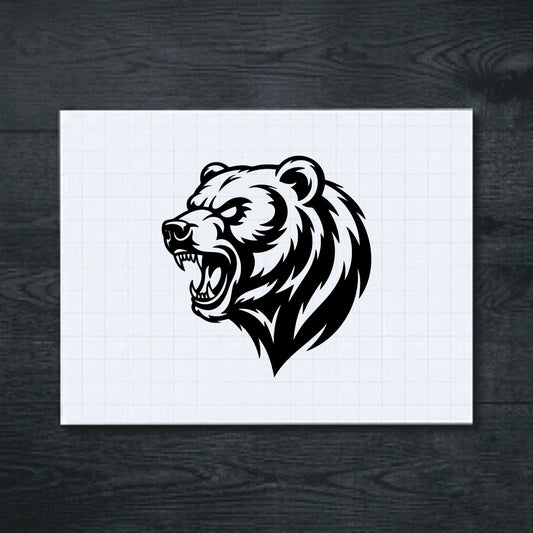 Black bear vinyl sticker featuring a roaring bear with teeth vinyl sticker