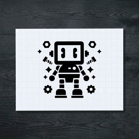 Black friendly screen-faced robot vinyl sticker