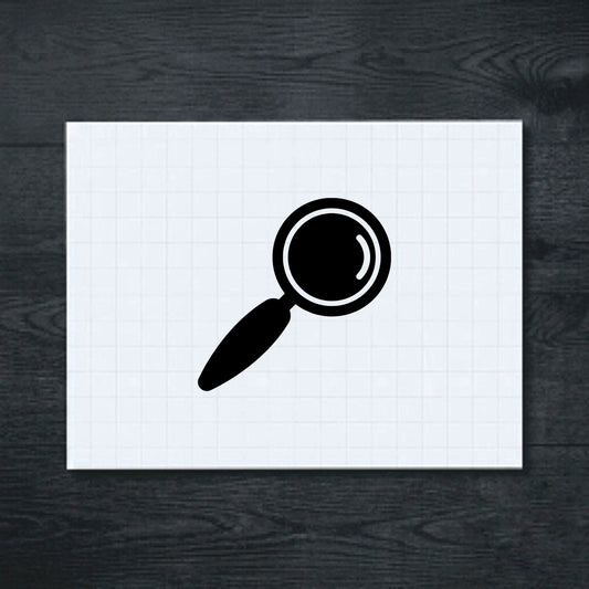 Black round magnifying glass graphic vinyl sticker