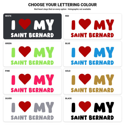 Saint Bernard – I LOVE MY DOG Sticker – Car Window Decal – lettering colour guide with fixed red heart
