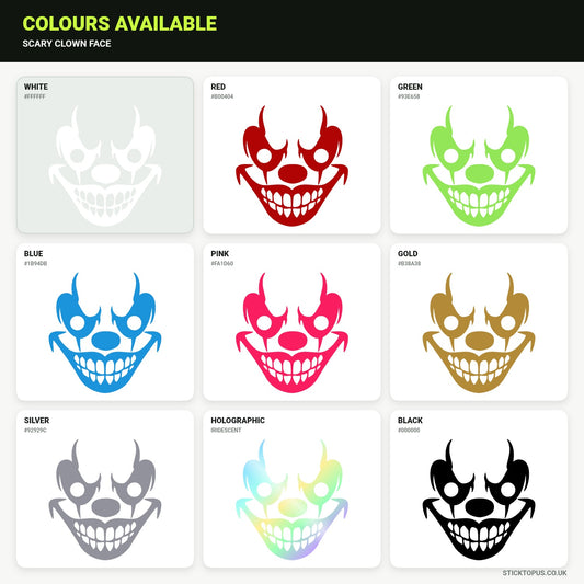 Vinyl colour options for Scary Clown Face vinyl sticker