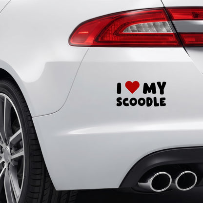 Scoodle – I LOVE MY DOG Sticker – Car Window Decal – Black vinyl car/window decal mockup