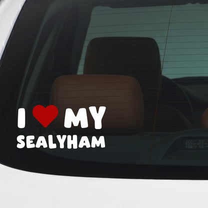Sealyham – I LOVE MY DOG Sticker – Car Window Decal – White vinyl car/window decal mockup