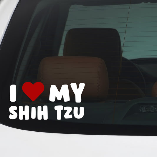 Shih Tzu – I LOVE MY DOG Sticker – Car Window Decal – White vinyl car/window decal mockup
