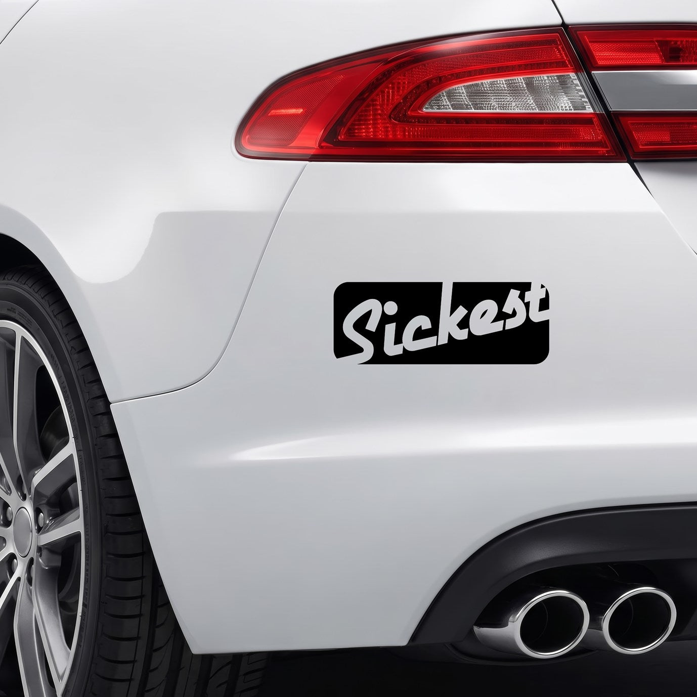 Black Sickest vinyl sticker applied to a car bumper.