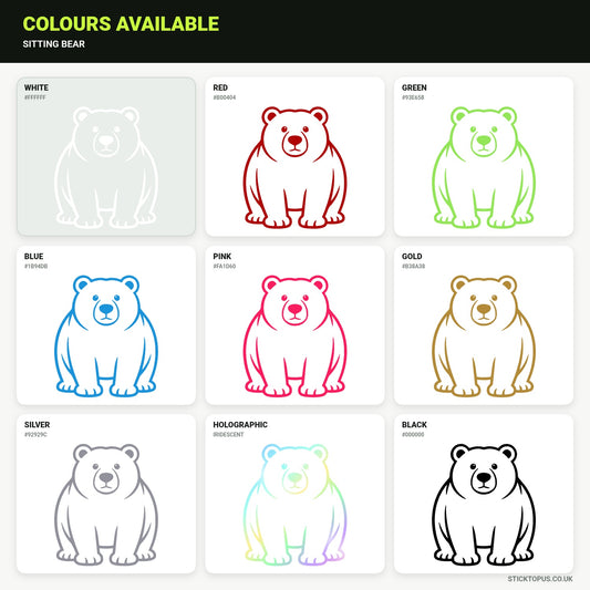 Vinyl colour options for a front-facing bear vinyl sticker