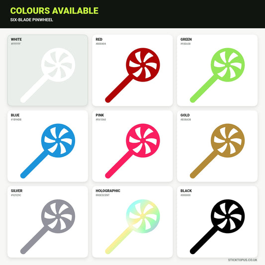 Vinyl colour options for Six-Blade Pinwheel vinyl sticker