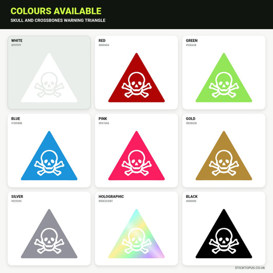 Vinyl colour options for Skull and Crossbones Warning Triangle vinyl sticker