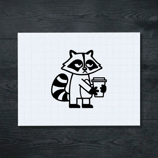 Black Sleepy Raccoon Coffee vinyl sticker