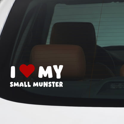 Small Munster – I LOVE MY DOG Sticker – Car Window Decal – White vinyl car/window decal mockup