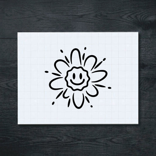 Black Smiling Doodle Flower vinyl sticker