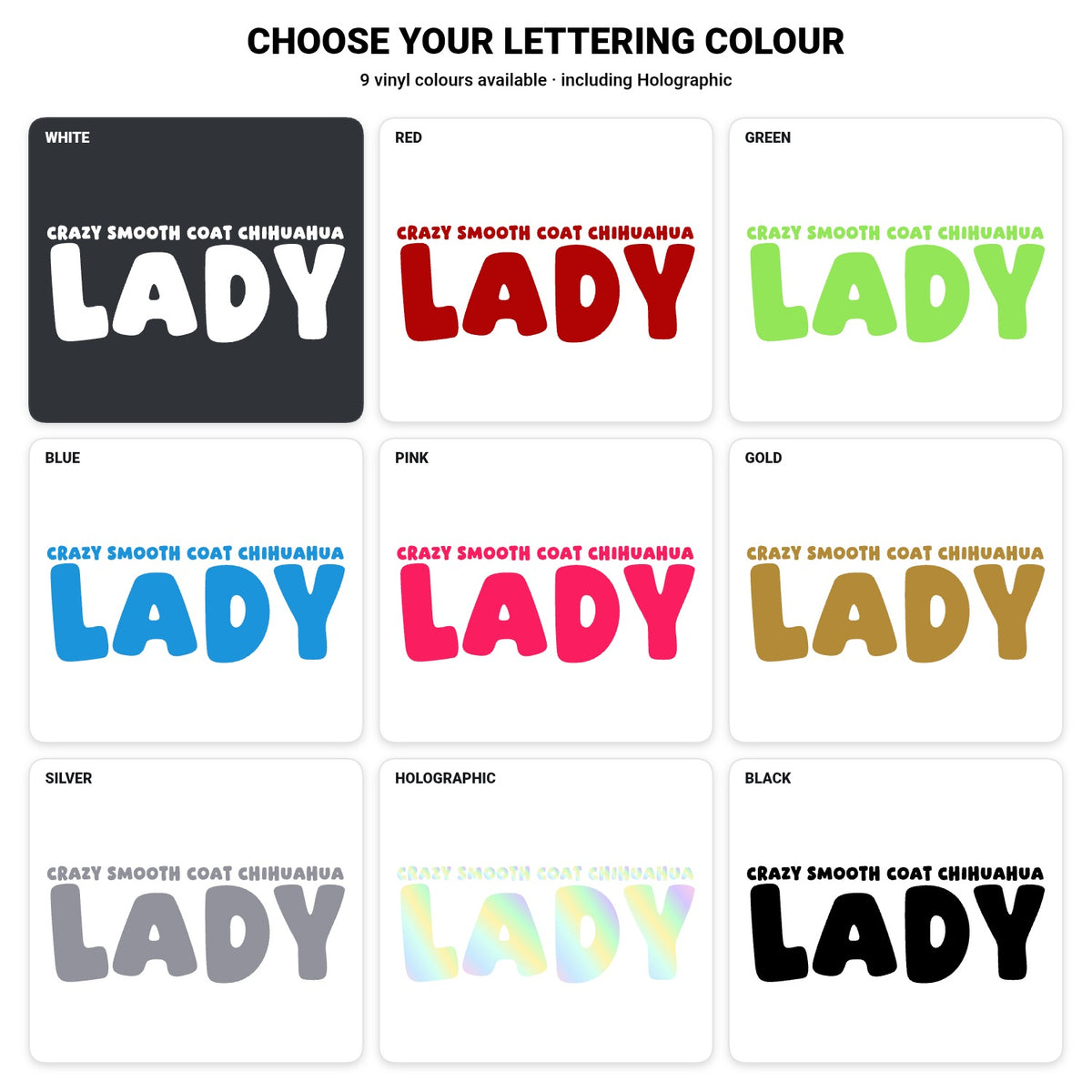 Smooth Coat Chihuahua – CRAZY DOG LADY Sticker – Car Window Decal – all 9 vinyl colour options including Holographic