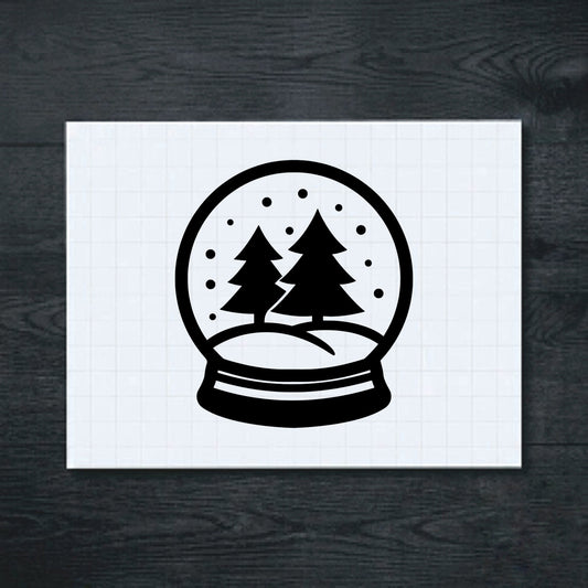 Black Snow Globe Vinyl Sticker with Pine Trees vinyl sticker