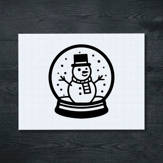 Black snowman vinyl sticker in a snow globe with a scarf vinyl sticker