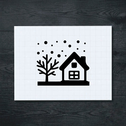 Black Snowy Cottage vinyl sticker