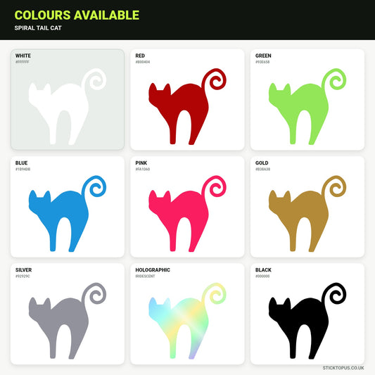 Vinyl colour options for Spiral Tail Cat vinyl sticker