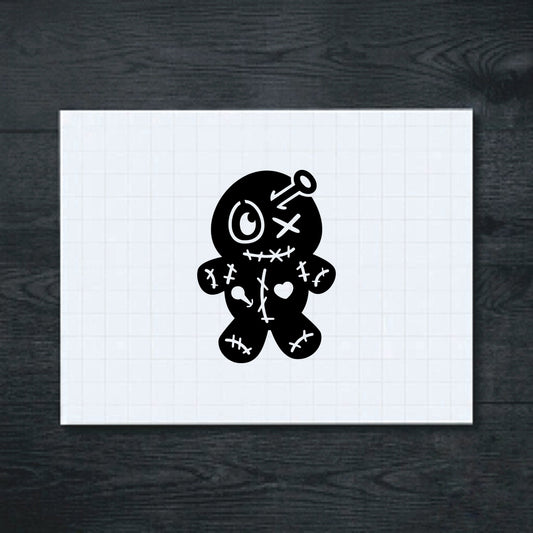 Black spooky voodoo doll sticker with pin vinyl sticker