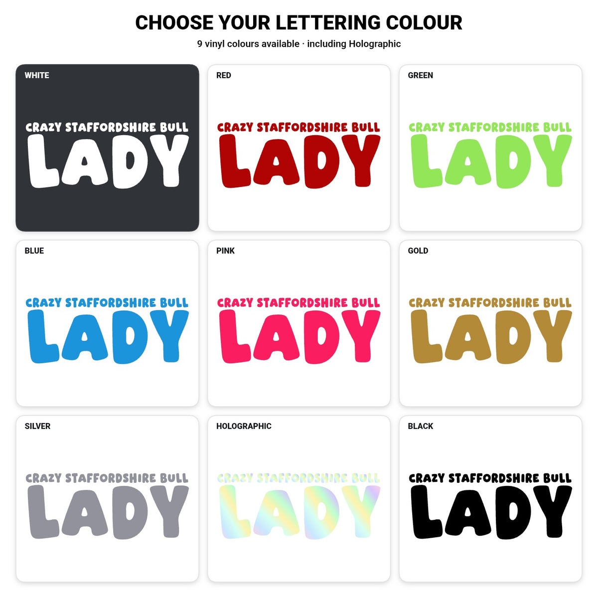 Staffordshire Bull Terrier – CRAZY DOG LADY Sticker – Car Window Decal – all 9 vinyl colour options including Holographic